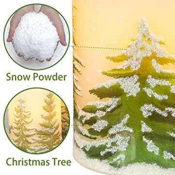 PETRISTRIKE Christmas Flameless Candles with Timer, Battery Operated Wax Led Pillar Candles, Christmas Tree Flickering Candles for Holiday Home Decor, Gift Set of 3