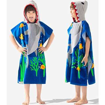 Big Kids Bath Towels with Hood - Oversized 64"x26", Bathrobe for Boys and Girls Aged 5-12 - Absorben...