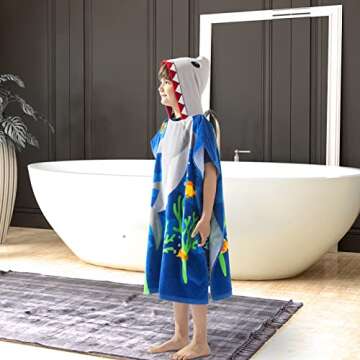 Big Kids Bath Towels with Hood - Shark Design 64"x26"