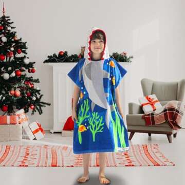 Big Kids Bath Towels with Hood - Shark Design 64"x26"