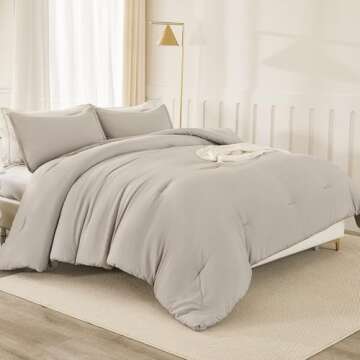 Litanika Linen Grey Comforter Set Full Size, 3 Pieces Lightweight Solid Bedding Comforter Set, All S...