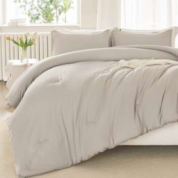 Litanika Linen Grey Comforter Set Full Size, 3 Pieces Lightweight Solid Bedding Comforter Set, All Season Fluffy Bed Set (79x90In Comforter & 2 Pillowcases)