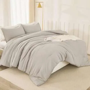 Litanika Linen Grey Comforter Set Full Size, 3 Pieces Lightweight Solid Bedding Comforter Set, All Season Fluffy Bed Set (79x90In Comforter & 2 Pillowcases)