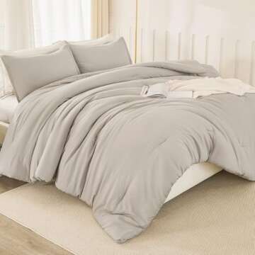 Litanika Linen Grey Comforter Set Full Size, 3 Pieces Lightweight Solid Bedding Comforter Set, All Season Fluffy Bed Set (79x90In Comforter & 2 Pillowcases)