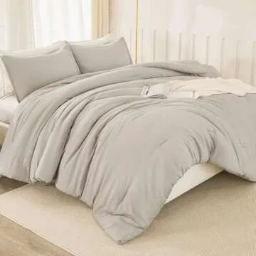 Litanika Linen Grey Comforter Set Full Size, 3 Pieces Lightweight Solid Bedding Comforter Set, All Season Fluffy Bed Set (79x90In Comforter & 2 Pillowcases)