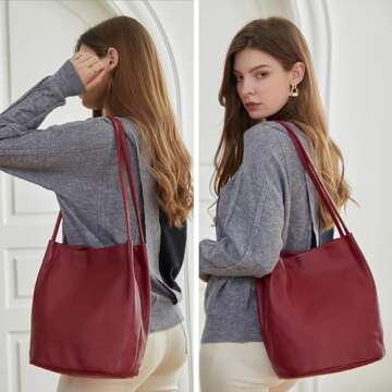 Iswee Burgundy Purse Large Shoulder Bag Leather Tote Bag Hobo Ladies Purses and Handbags Soft Leathe...