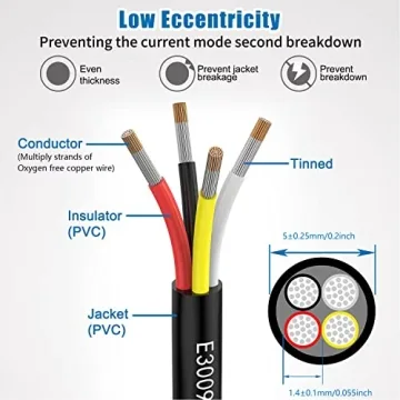 Matugajp 24awg Electrical Wire 20ft 4-Core UL2464 300V