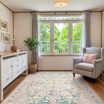 Morebes 6x9 Rug for Living Room Non Slip, Washable Light Pink Rugs for Bedroom Girls, Soft Low-Pile ...