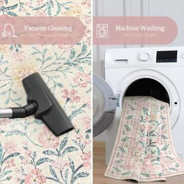 Morebes 6x9 Rug for Living Room Non Slip, Washable Light Pink Rugs for Bedroom Girls, Soft Low-Pile Boho Nursery Rug Indoor Floral Print Throw Carpet for Bedside,Pink&Green/Multi