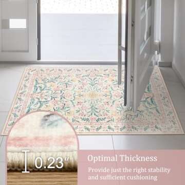 Morebes 6x9 Rug for Living Room Non Slip, Washable Light Pink Rugs for Bedroom Girls, Soft Low-Pile Boho Nursery Rug Indoor Floral Print Throw Carpet for Bedside,Pink&Green/Multi