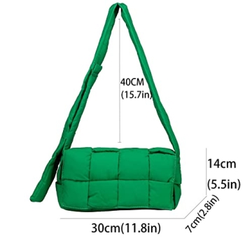 YILINRUI Woven Cotton Padded Women Shoulder Bag Green