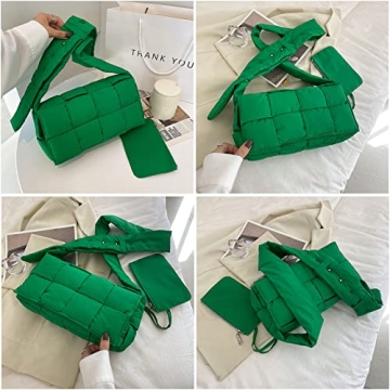 YILINRUI Woven Cotton Padded Women Shoulder Bag Green