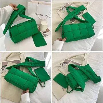 YILINRUI Woven Cotton Padded Women Shoulder Bag Green