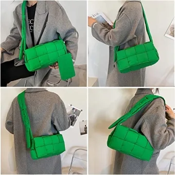 YILINRUI Woven Cotton Padded Women Shoulder Bag Green