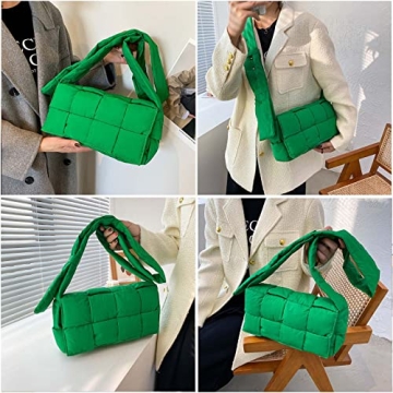 YILINRUI Woven Cotton Padded Women Shoulder Bag Green