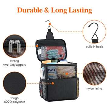 Lifewit Shower Bag Mesh Shower Caddy Portable College Dorm Room Essentials Tote Bag for Bathroom, Gym, Travel, Camping Quick Dry Hanging Shower Organizer Basket Toiletry Bag, Medium, Black