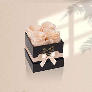 UFOREVER ROSES 4-Piece Preserved Roses in a Box, Preserved Flowers, Roses Gift for Her, Buttermilk