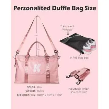 Vogewood Valentines Day Gifts for Girls, Birthday Gift, Girl Bag, Initial Travel Duffel Bag, Personalized Kids Weekender Bag, Monogram Overnight Bag Gift Tween Girls Daughter Niece Gifts (Letter K)