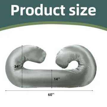 BALAPET Silky Satin Pregnancy Pillow Cover (ONLY Pillowcase), C Shaped Large Luxurious Smooth Maternity Pillow Cover with Hidden Zip, Soft & Breathable Pillow Protector for Side Sleeper, Dark Grey