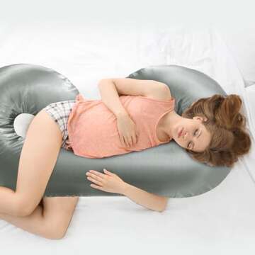 BALAPET Silky Satin Pregnancy Pillow Cover (ONLY Pillowcase), C Shaped Large Luxurious Smooth Maternity Pillow Cover with Hidden Zip, Soft & Breathable Pillow Protector for Side Sleeper, Dark Grey