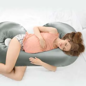 BALAPET Silky Satin Pregnancy Pillow Cover (ONLY Pillowcase), C Shaped Large Luxurious Smooth Maternity Pillow Cover with Hidden Zip, Soft & Breathable Pillow Protector for Side Sleeper, Dark Grey