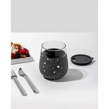 W&P Porter Wine Cocktail Glass w/Protective Silicone Sleeve | Terrazzo Charcoal 15 Ounces | On-the-G...
