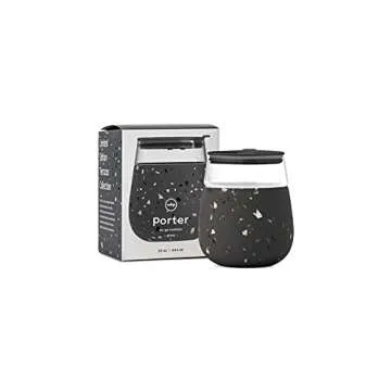 W&P Porter Wine Cocktail Glass w/Protective Silicone Sleeve | Terrazzo Charcoal 15 Ounces | On-the-Go | Reusable | Portable | Dishwasher Safe
