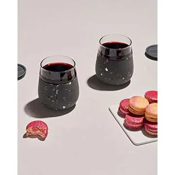 W&P Porter Wine Cocktail Glass w/Protective Silicone Sleeve | Terrazzo Charcoal 15 Ounces | On-the-Go | Reusable | Portable | Dishwasher Safe