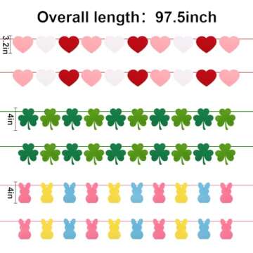 Valentines Day Decorations, 6pcs Felt Valentine Heart Garland, Versatile Hearts St. Patrick's Day Sh...