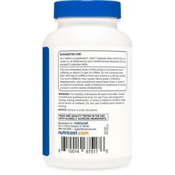 Nutricost Caffeine Pills, 200mg Per Serving (250 Caps)