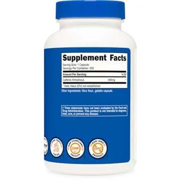 Nutricost Caffeine Pills, 200mg Per Serving (250 Caps)