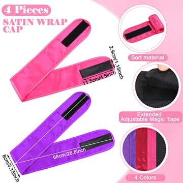 Eurzom 4 Pieces Satin Hair Wrap Scarf Satin Headband for Black Women's Adjustable Silk Hair Wraps fo...