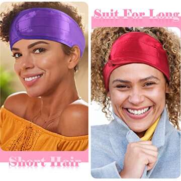 Eurzom 4 Pieces Satin Hair Wrap Scarf Satin Headband for Black Women's Adjustable Silk Hair Wraps for Sleeping Nonslip Strips(Black, Hot Pink, Red, Purple)