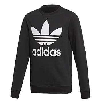 adidas Originals Kids' Little Trefoil Crew Sweatshirt, Black/White, Medium