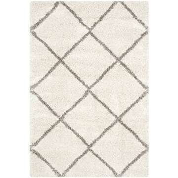 SAFAVIEH Hudson Shag Collection Area Rug - 5' x 7', Ivory & Grey, Modern Diamond Trellis Design, Non...