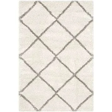 SAFAVIEH Hudson Shag Collection Area Rug - 5' x 7', Ivory & Grey, Modern Diamond Trellis Design, Non...