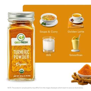 Geo-Fresh Organic Turmeric Ground, 1.76 oz (50g), More than 3% curcumin, Non-GMO, Kosher, 100% Organic, Gluten Free, USDA Certified