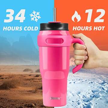 Zibtes 40oz Insulated Tumbler with handle and Lid Straws, Stainless Steel Travel Coffee Cup Holder F...