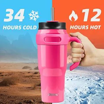 Zibtes 40oz Insulated Tumbler with handle and Lid Straws, Stainless Steel Travel Coffee Cup Holder F...