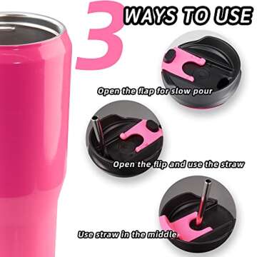 Zibtes 40oz Insulated Tumbler with handle and Lid Straws, Stainless Steel Travel Coffee Cup Holder Friendly, Metal Water Bottle Keeps Drinks Cold up to 34 Hours(Hot Pink 1 pack)