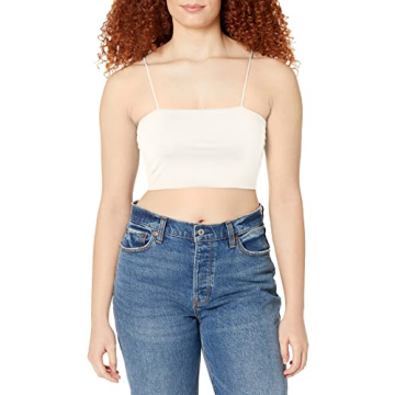 SheIn Women's Basic Plain Spaghetti Strap Tube Crop Cami Top White