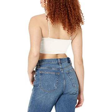 SheIn Women's Basic Plain Spaghetti Strap Tube Crop Cami Top White