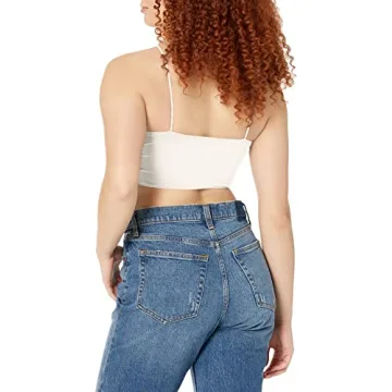 SheIn Women's Basic Plain Spaghetti Strap Tube Crop Cami Top White