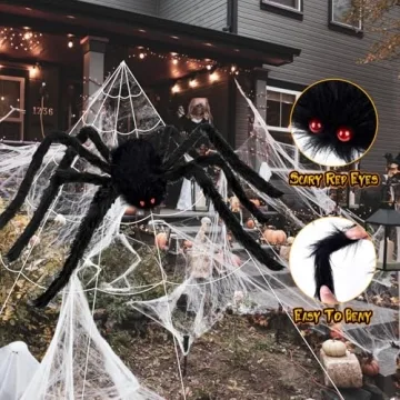 Spooky Halloween Spider Web and Giant Spider Set