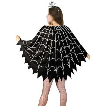 CONGRU 3 Pcs Spider Web Poncho for Women,Spider Web Costume Dress with Headband& Mask,Halloween Costume for Women