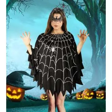 Stylish Spider Web Costume Poncho Set for Women