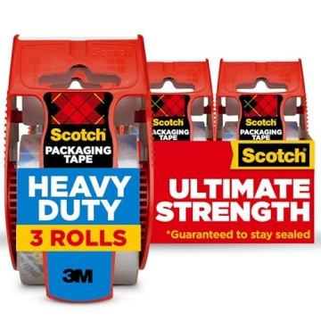 Scotch Heavy Duty Shipping Packing Tape - 3 Rolls of Dependable Adhesive for All Your Shipping Needs