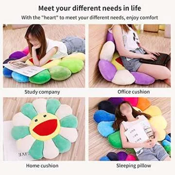 Plush Sunflower Throw Pillow, Smile Face Floor Pillow, Colorful Sun Flower Plush Toy, Home Bedroom Shop Restaurant Decor(Colorful)