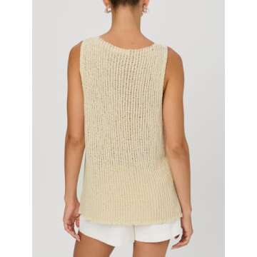 Sastianaen Women Crochet Knit Vest Top Y2k Button Down Sweater Tank Top Open Front Sleeveless Crop Top Summer Streetwear(5-A-Beige,s), Small