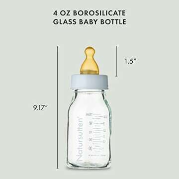 Natursutten Glass Baby Bottles 8 oz and 4 oz - Anti-Colic Baby Bottles for Breastfeeding Babies, Suitable for Boiling and Freezing - Bottles with Natural Rubber, Slow Flow Nipples for Newborn Babies